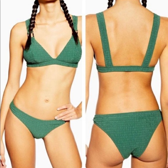 NWT Topshop Shirred Ring Bikini Set, Green - Picture 1 of 14
